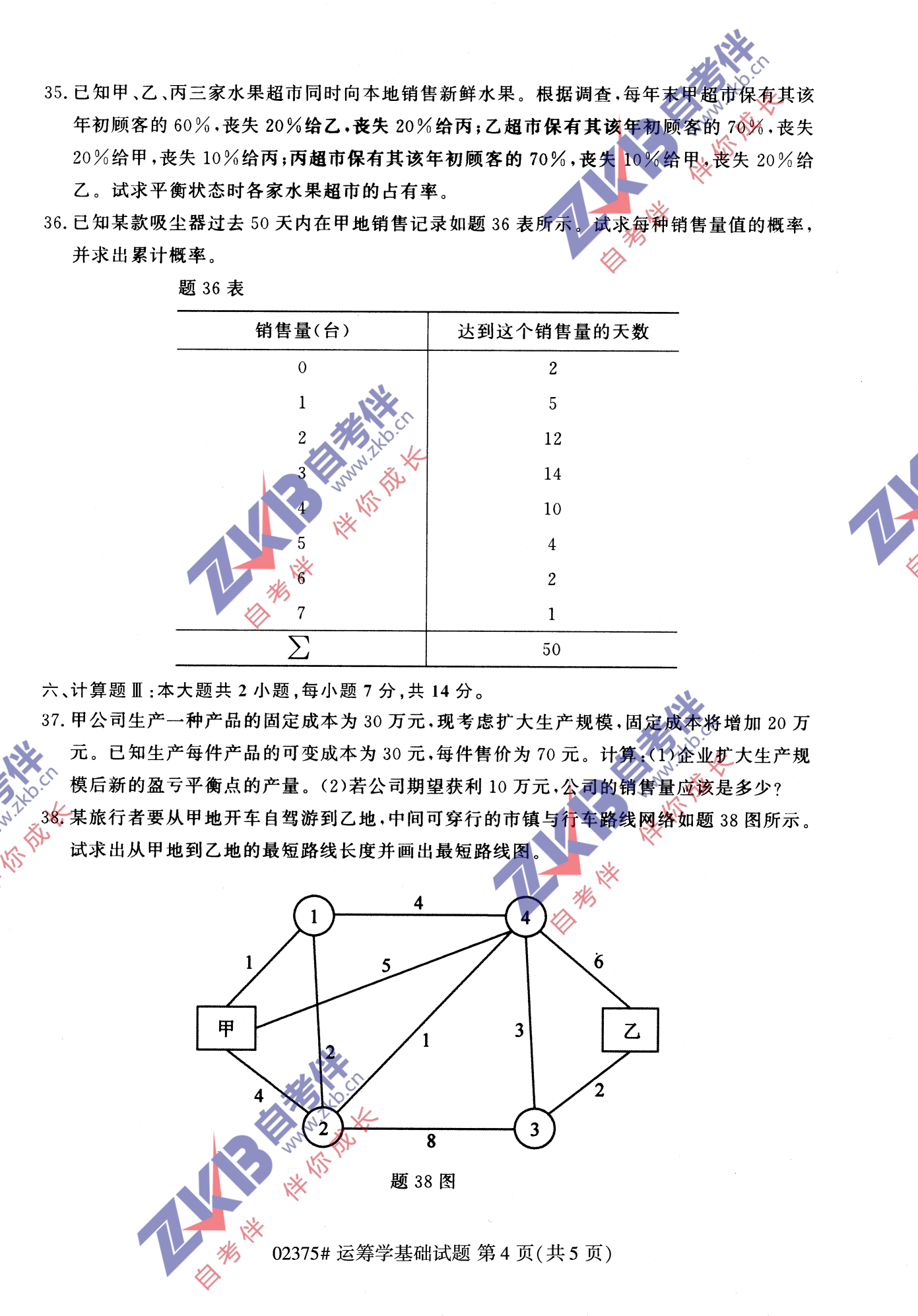 2021年10月福建自考02375運籌學(xué)基礎(chǔ)試卷